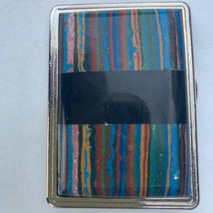 Rainbow Calsilica Stone Belt Buckle with Onyx
